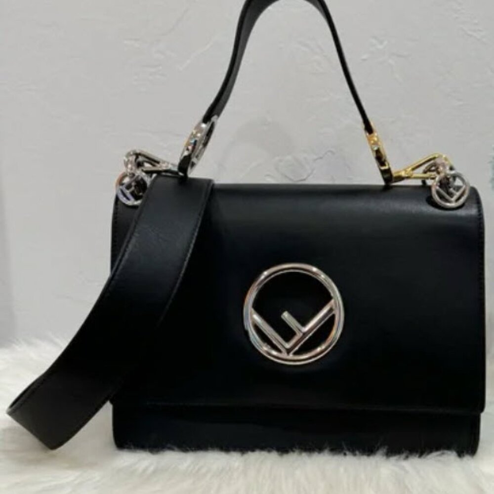 FENDI Kan I Logo Smooth Calfskin Medium Leather Shoulder Bag